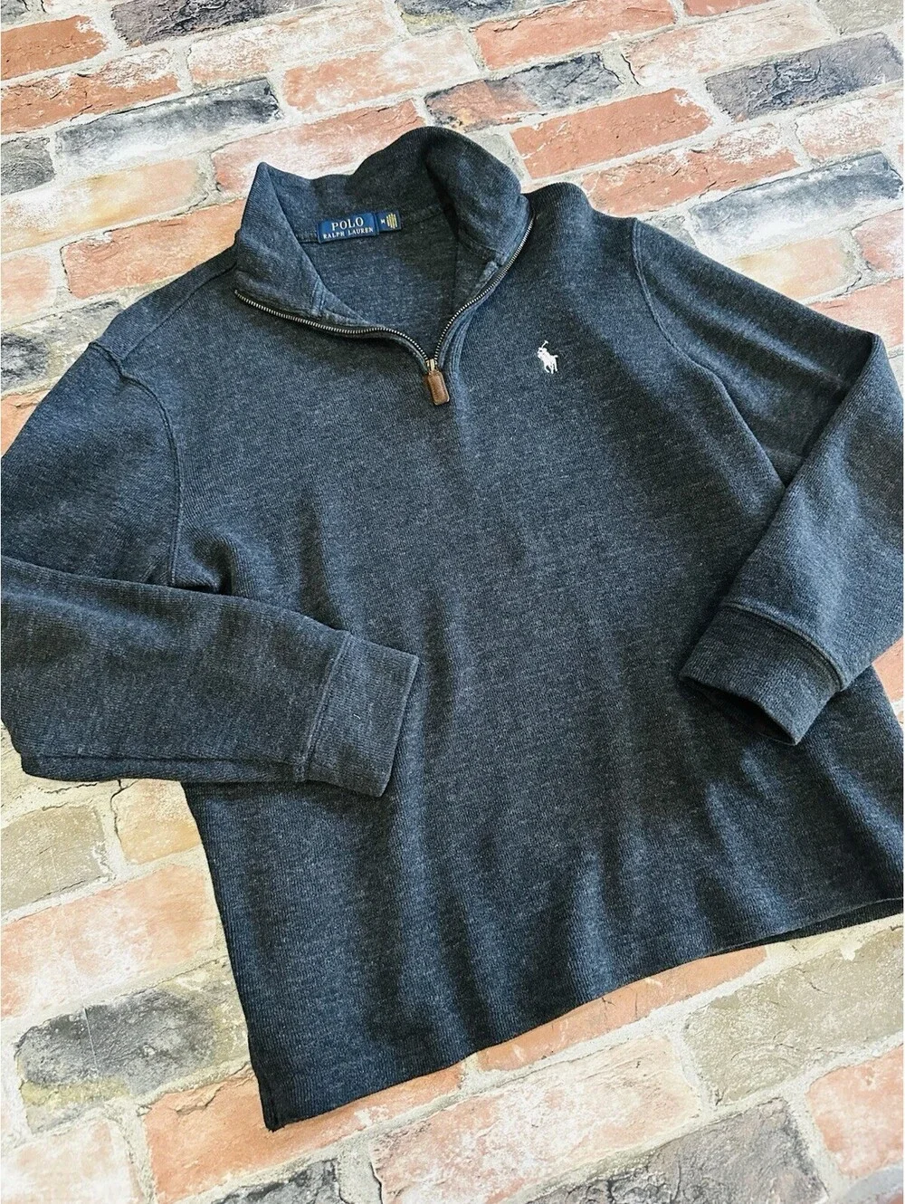 Polo Ralph Lauren Men’s MD Charcoal Gray 1/4 Zip Pullover Sweater Pony Logo